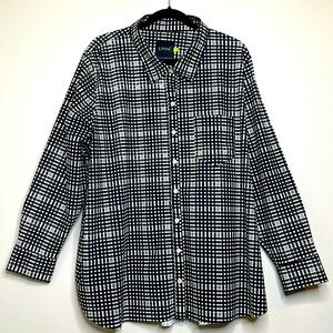 Lysse’ Black White Checkered Long Sleeve Button Up Nylon Stretch Shirt Size 3X